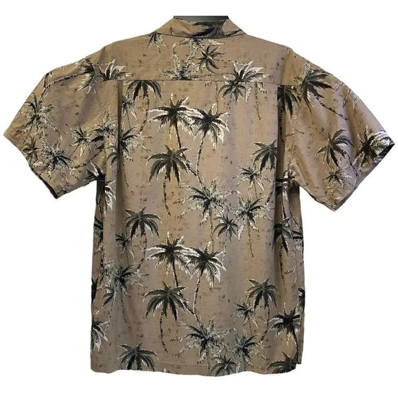 Magellan Sportswear Mens M Brown Hawaiian Tropical Palm Short Sleeves - Picture 2 of 12